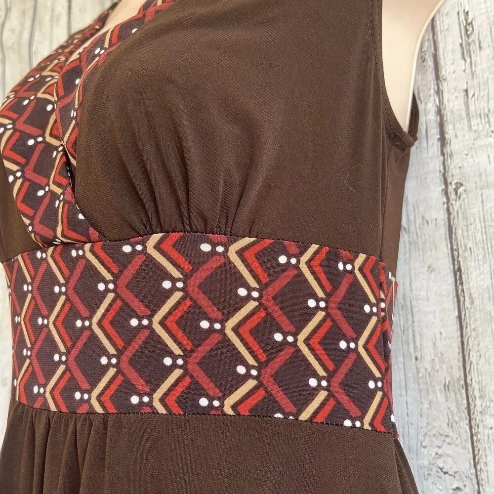 Vintage Candies Womens Y2K Babydoll Dress Size Small Preppy Brown Geometric